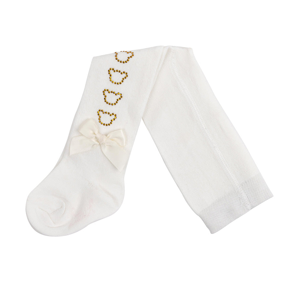 Little A, Tights, Little A - Diamante bear tights, white