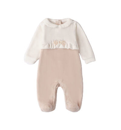 iDO, all in ones, iDO - beige and cream velour all in one , Ruffle and floral detail