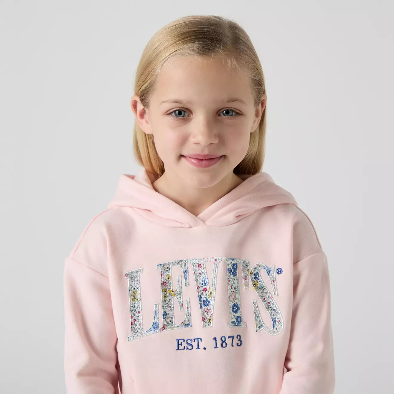 Levi's, sweatshirts, Levi's - pink hoodie with floral "LEVIS" branding on front