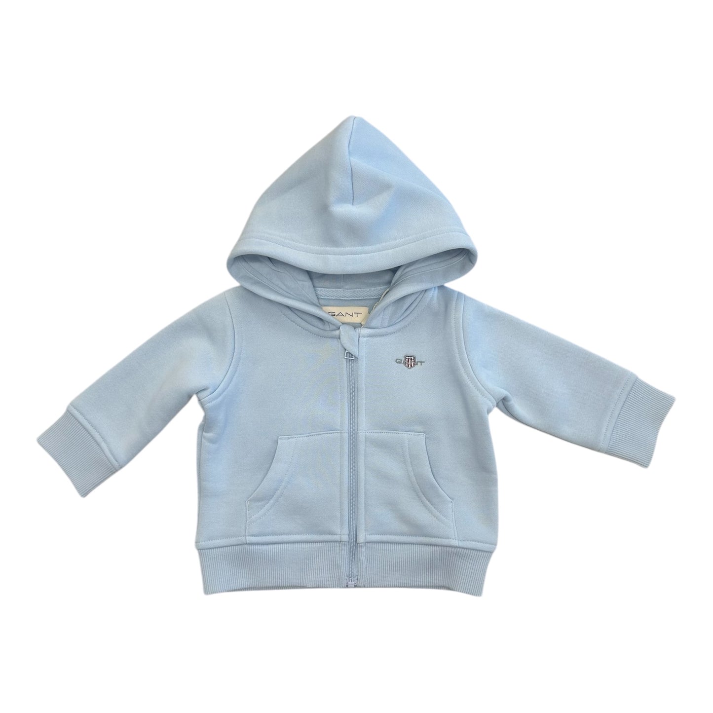 Gant, zipper hoodies, Gant - Embroidered shield zip hoodie, pale blue