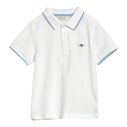 Gant, T-shirts, Gant - White polo with blue trim T-shirt  (2yrs - 8yrs)