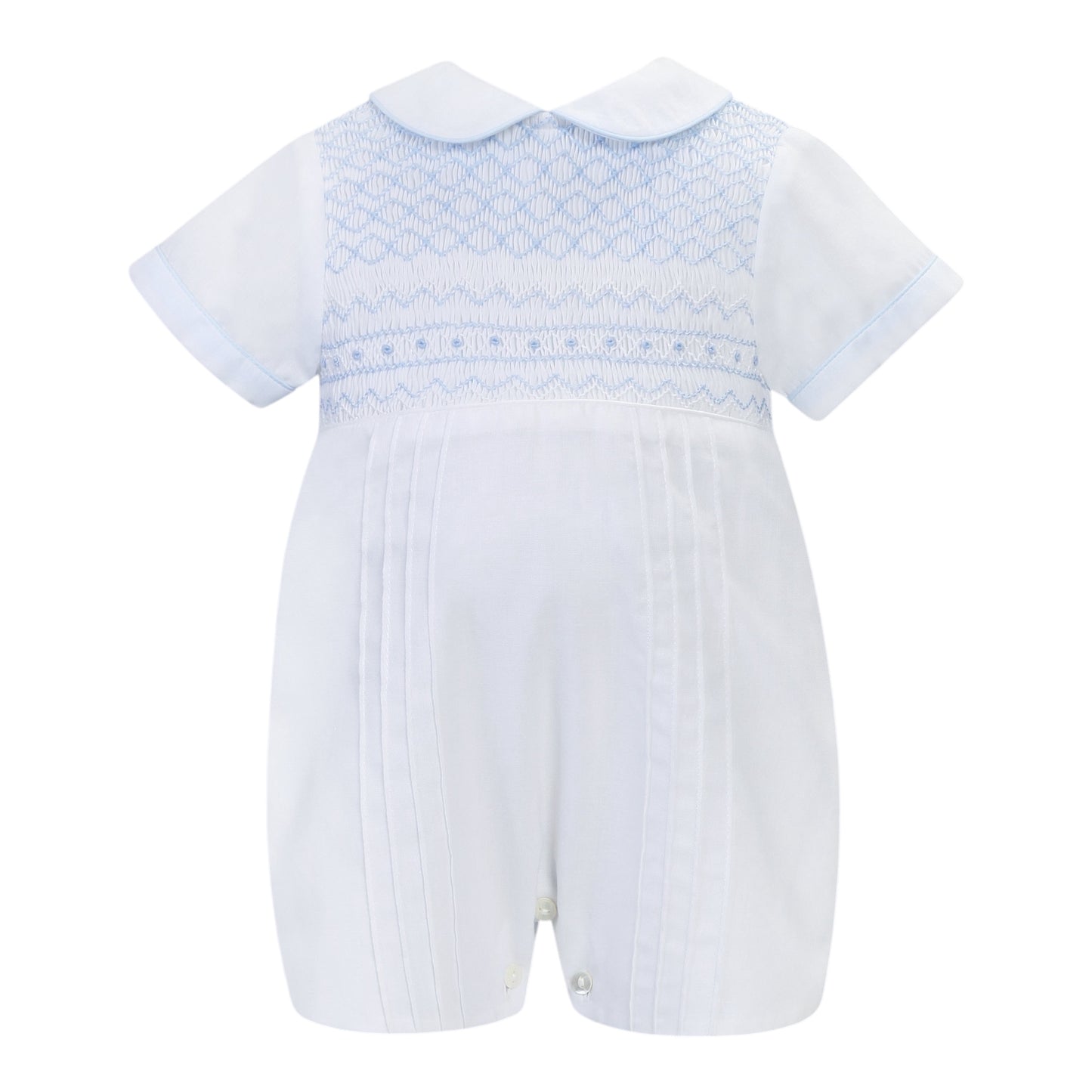 Sarah Louise, Rompers, Sarah Louise - Traditional hand smocked, White romper with pale blue detail