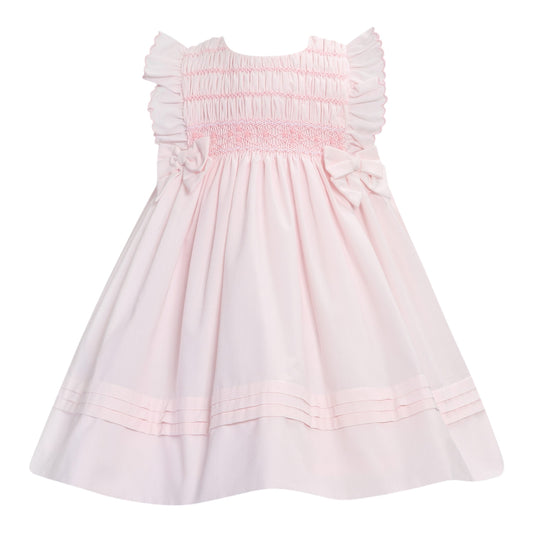 Sarah Louise - Traditional hand-smocked, pink dress, capped sleeves