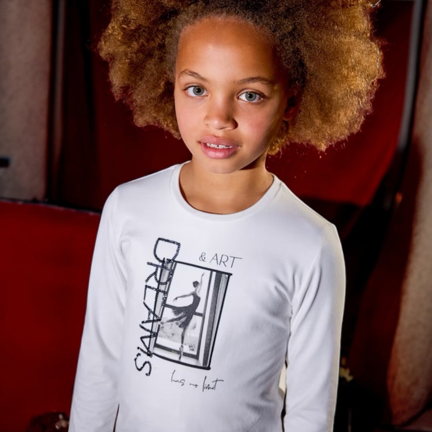 Mayoral - Cream long sleeved top, "Art has no limit"