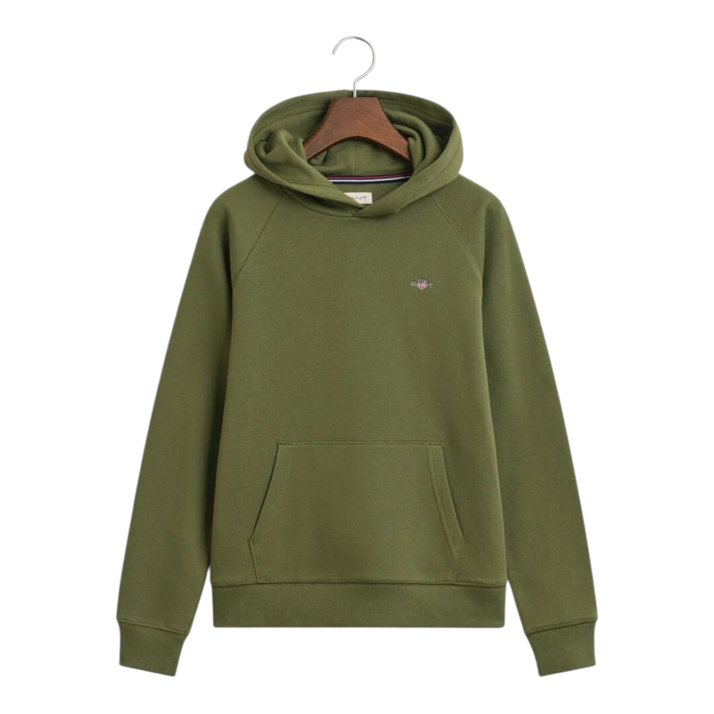Gant - Shield Hoodie with pass through front pocket, olive green