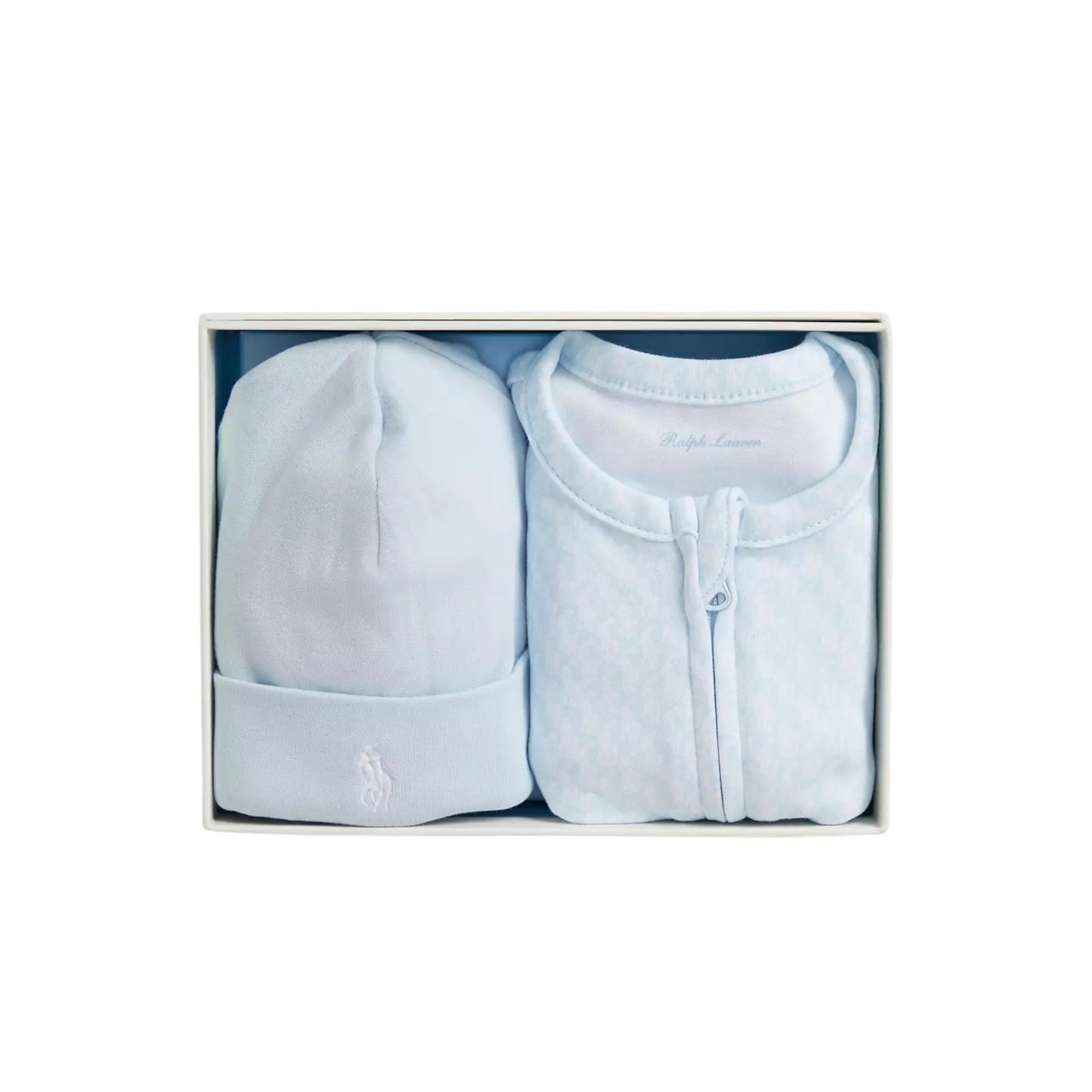 Ralph Lauren -  Light blue, 2 piece baby outfit, all in one and pull on hat