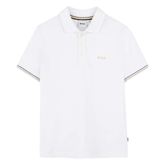 Boss, T-shirts, Boss - Short sleeved polo T-shirt, white with sleeve trim