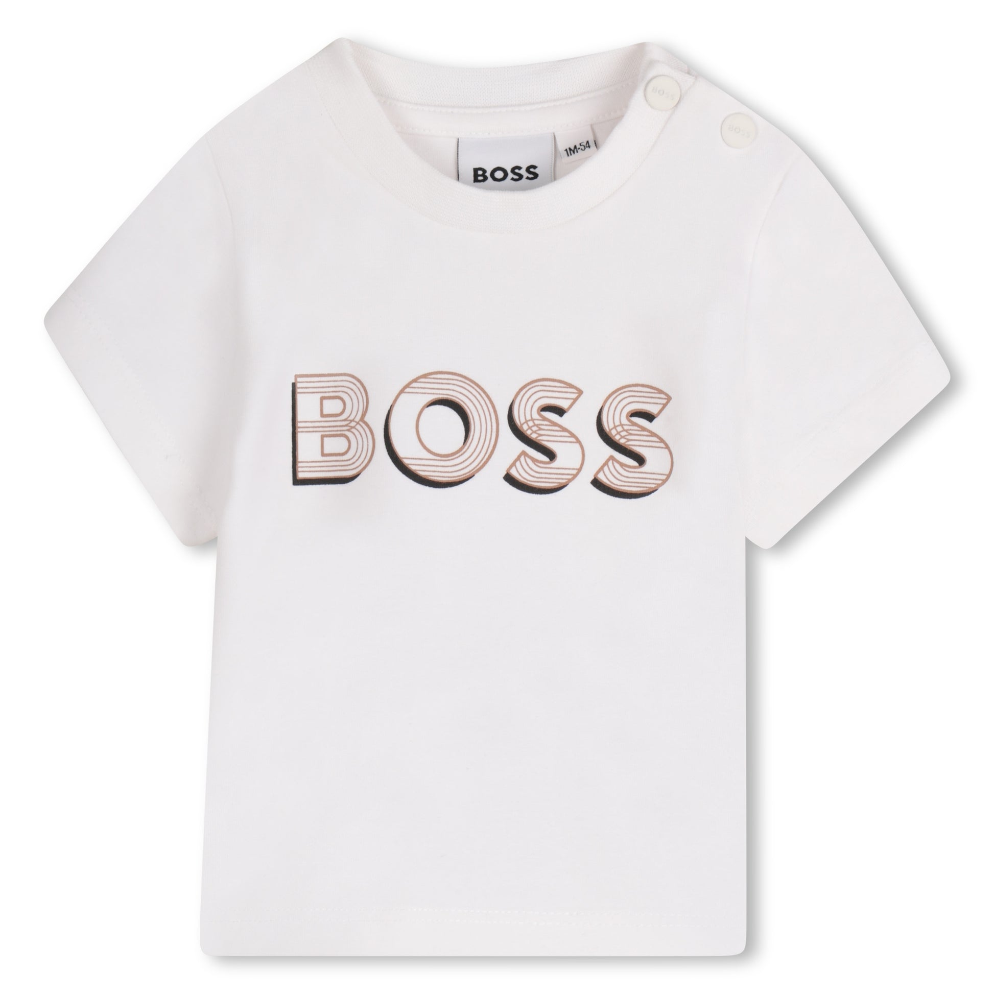 Boss, T-shirts, Boss - Short sleeve T-shirt with beige  BOSS front print