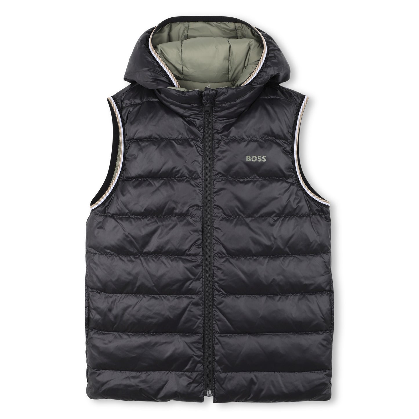 Boss - Green reversible padded gilet with hood
