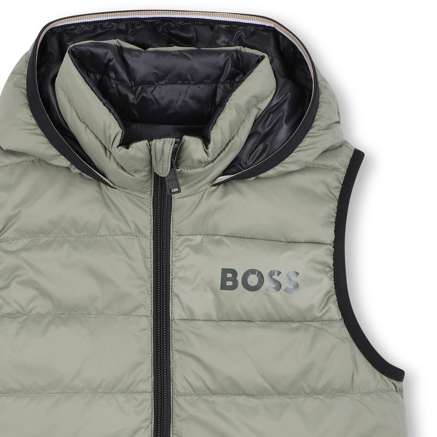 Boss - Green reversible padded gilet with hood
