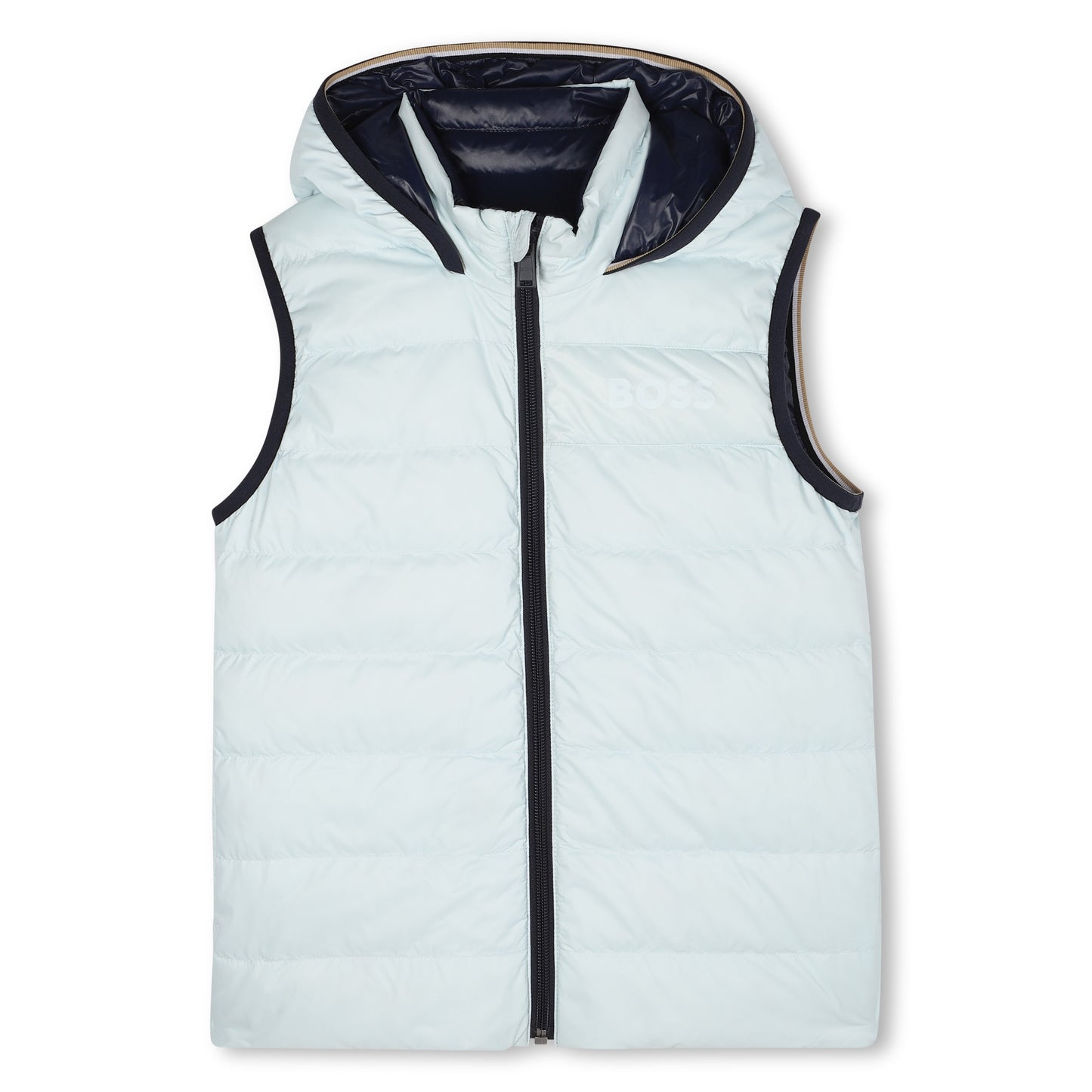 Boss - Pale blue reversible hooded padded gilet