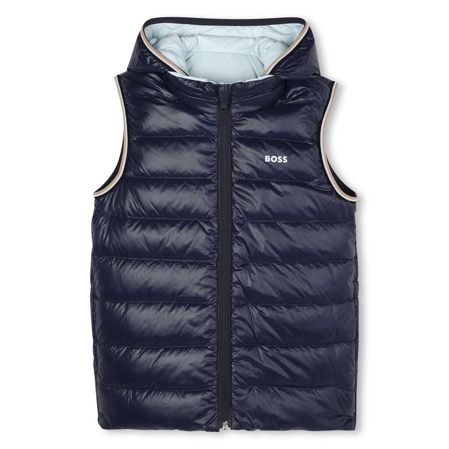 Boss - Pale blue reversible hooded padded gilet
