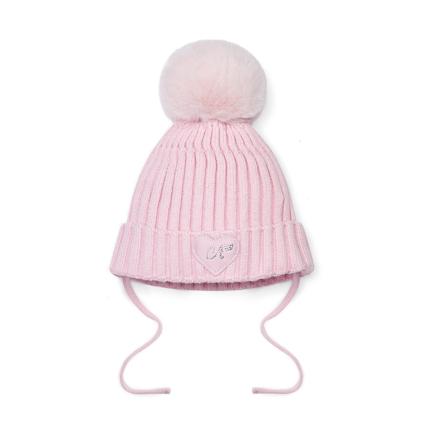 Little A - Light pink knit hat with faux fur pompom, Kamila