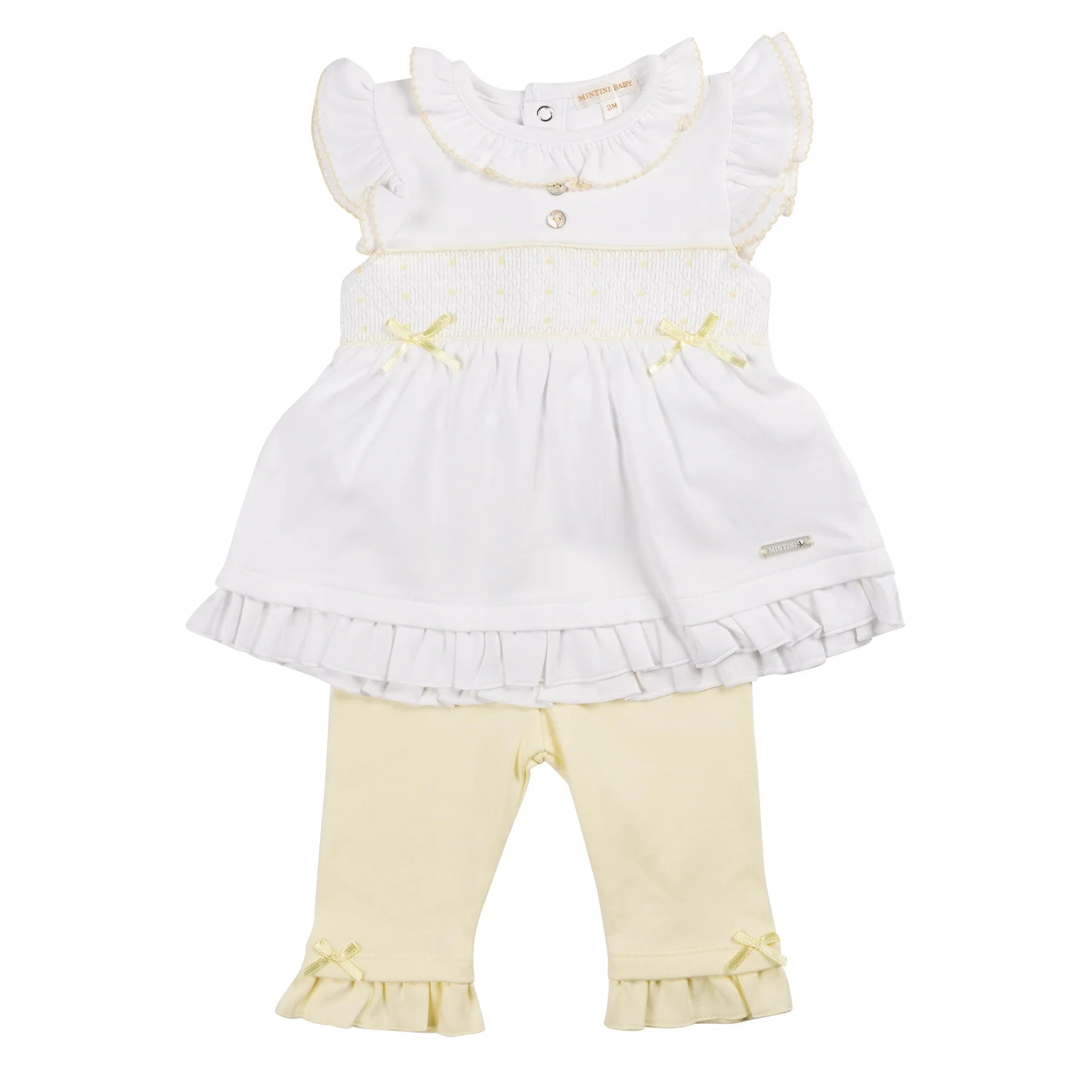Mintini, 2 piece legging outfits, Mintini - Lemon and white 2 piece legging set