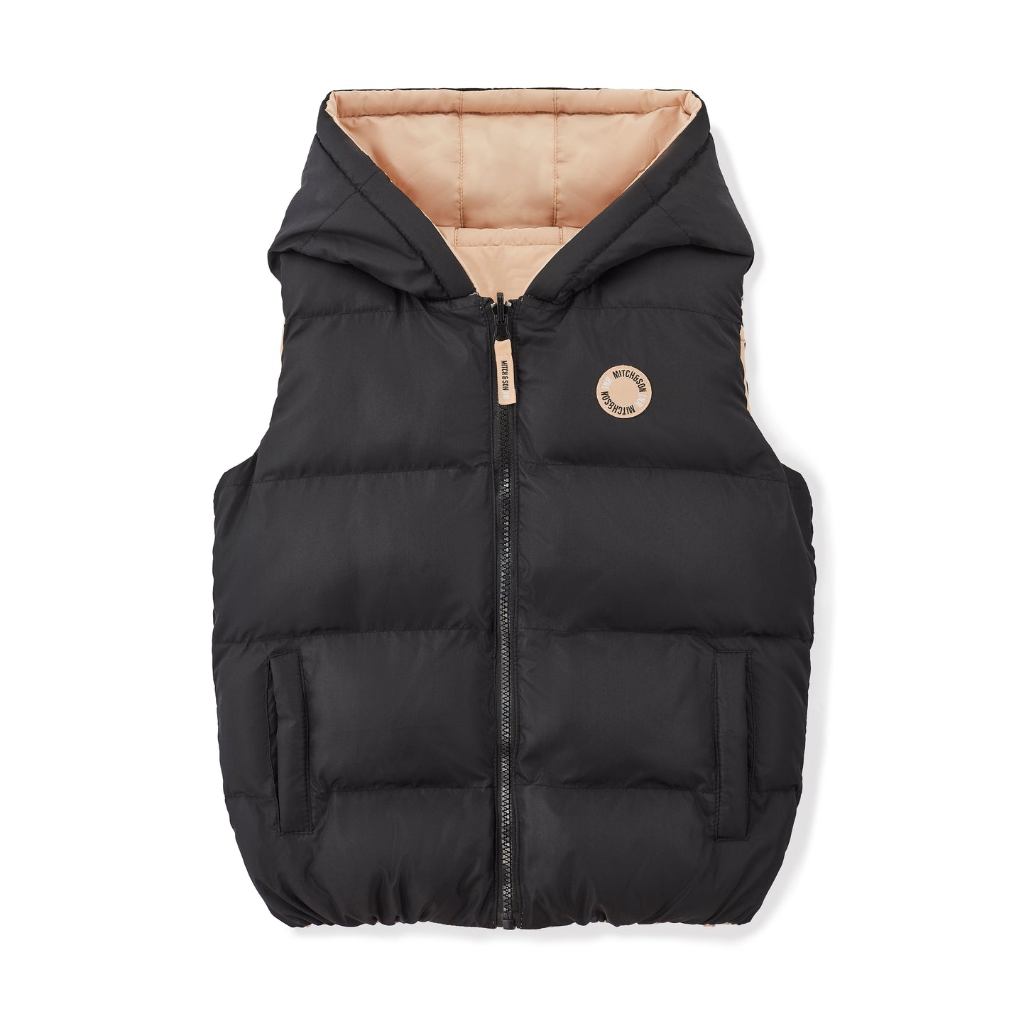 Mitch & Son - Reversible gilet with hood, black and sand, James