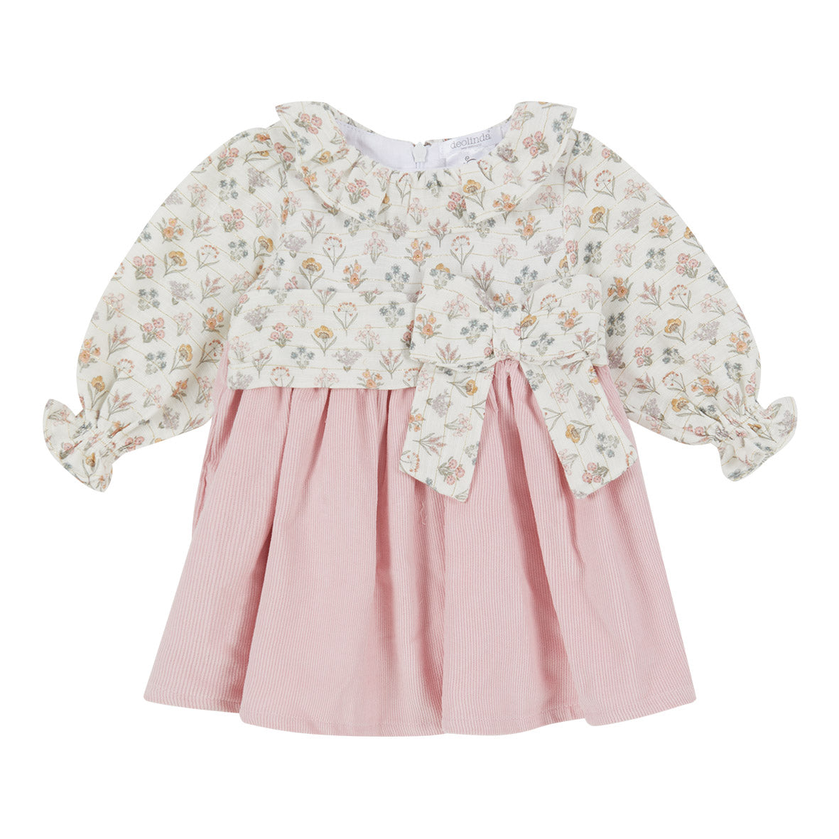 Deolinda, Dresses, Deolinda - Fine pink cord dress with floral bodice and sleeves