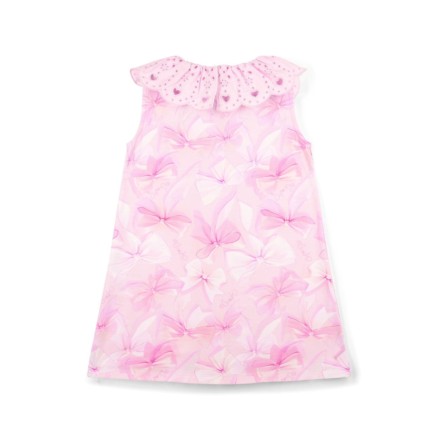 A’Dee - Bow print dress with broderie anglaise collar