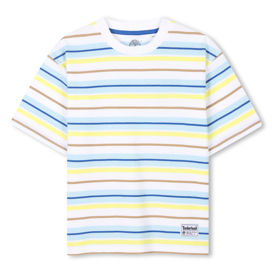 Timberland, T-shirts, Timberland - White, pale blue and lemon stripe T-shirt