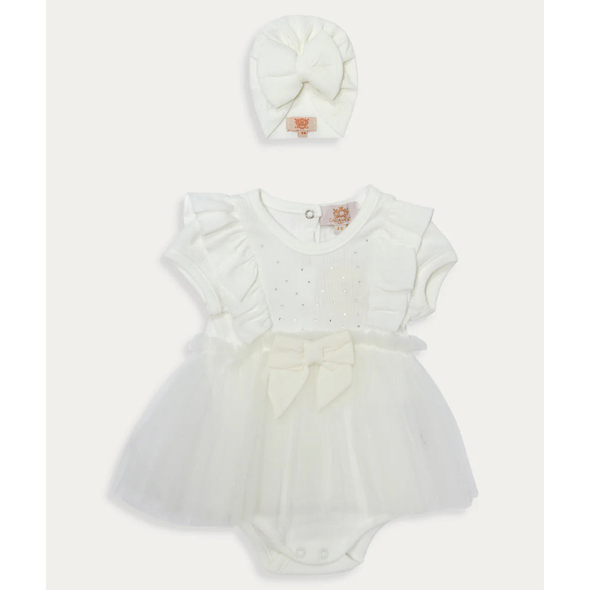 Caramelo Kids, all in ones, Caramelo Kids - Ivory all in one, shortie with tule skirt detail, turban hat