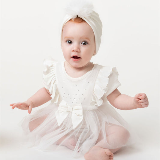 Caramelo Kids, all in ones, Caramelo Kids - Ivory all in one, shortie with tule skirt detail, turban hat