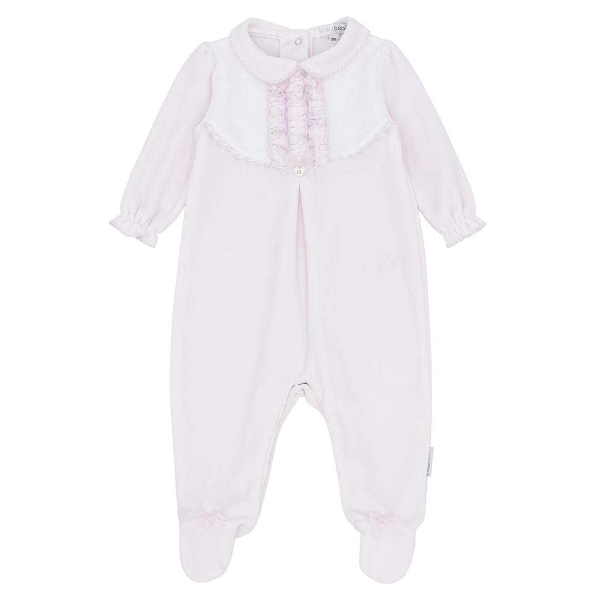 blues baby - Pink velour all in one, ruffle front
