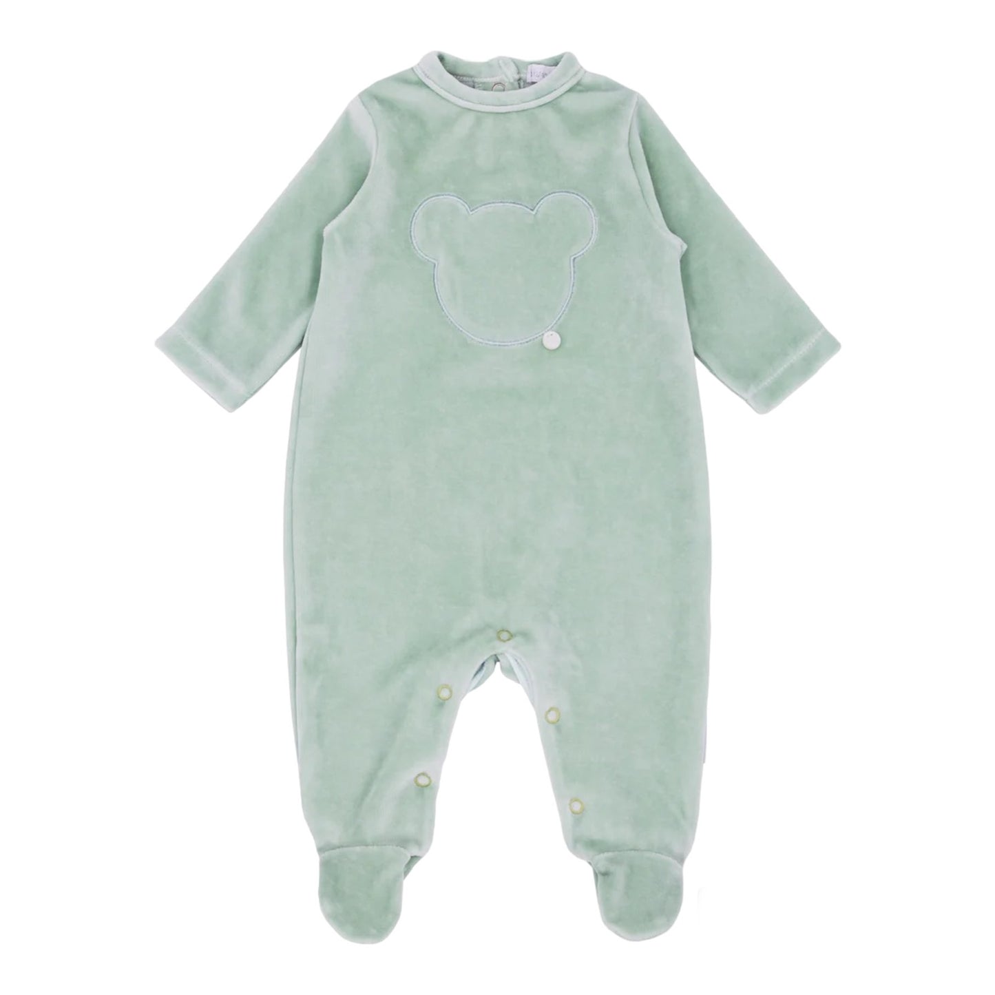 blues baby, All in ones, blues baby - Light green velour all in one, teddy motif, BB1109G