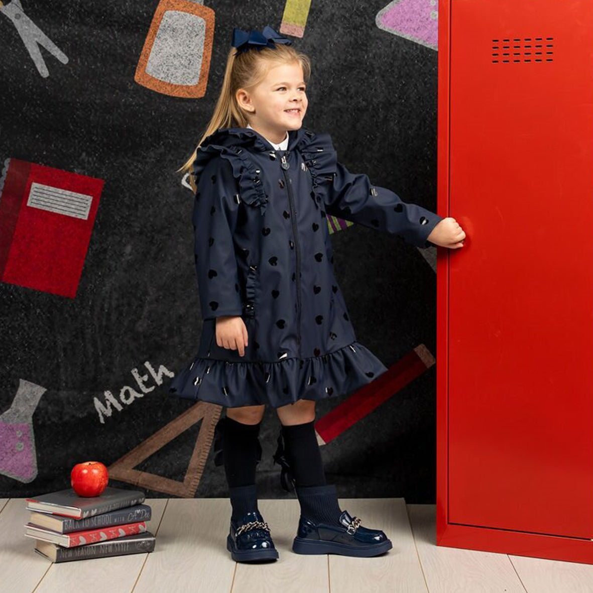 A’Dee - Navy, heart and ruffle coat, Stella
