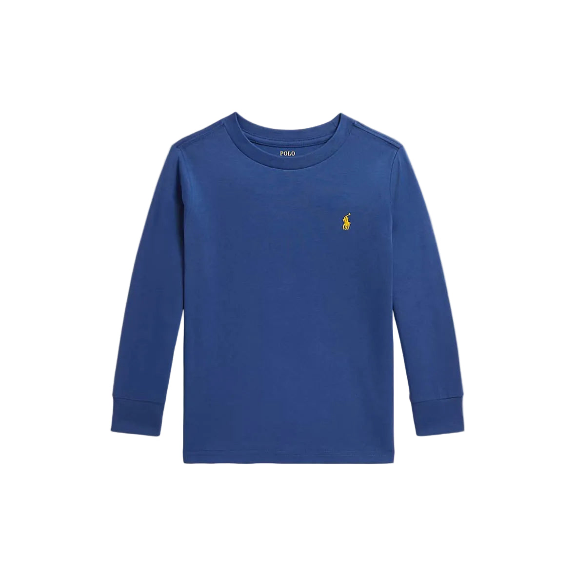 A royal blue long-sleeve crewneck sweatshirt by Polo Ralph Lauren, featuring the signature embroidered polo player logo on the left chest.