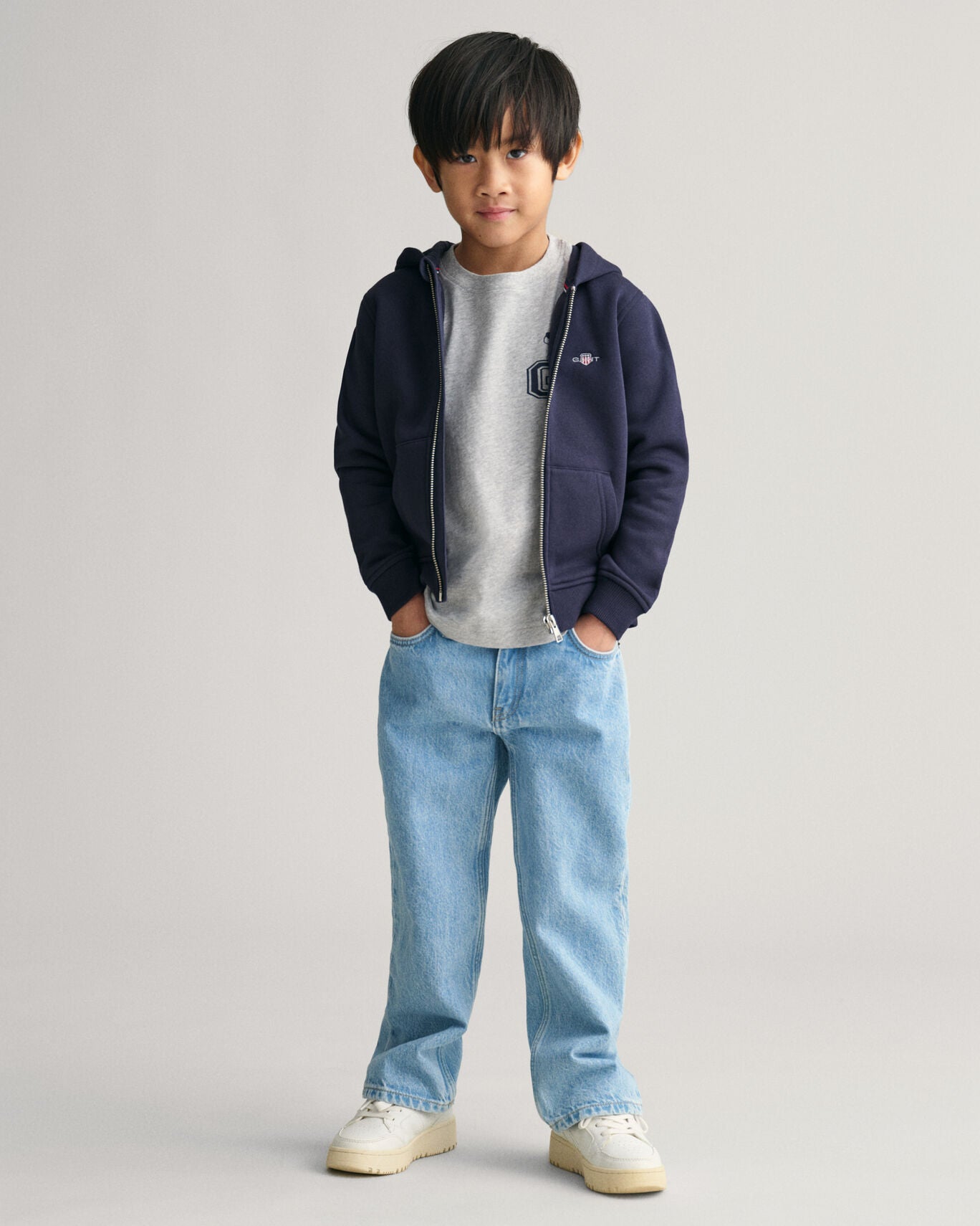 Gant, zipper hoodies, Gant - Navy zipper hoodie, small embroidered shield