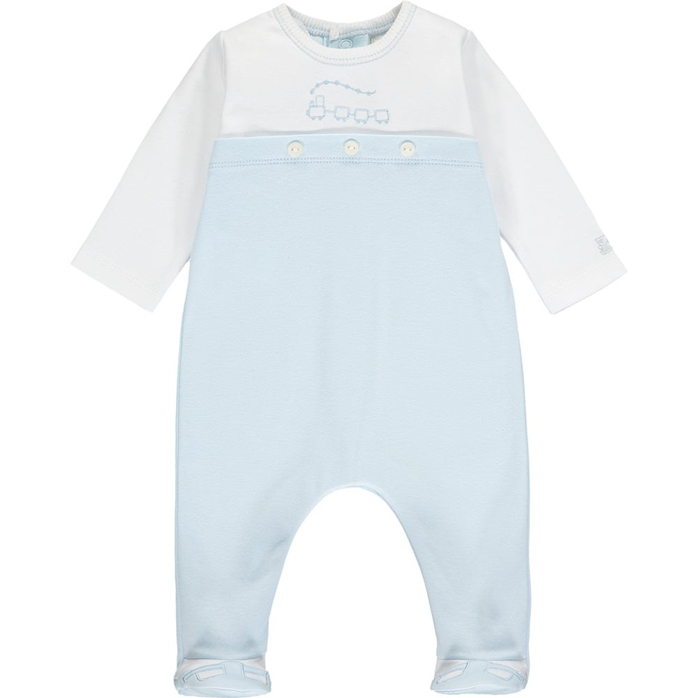 Emile et Rose, Romper, Emile et Rose - Baby boy blue romper with train embroidery 1925 Willis
