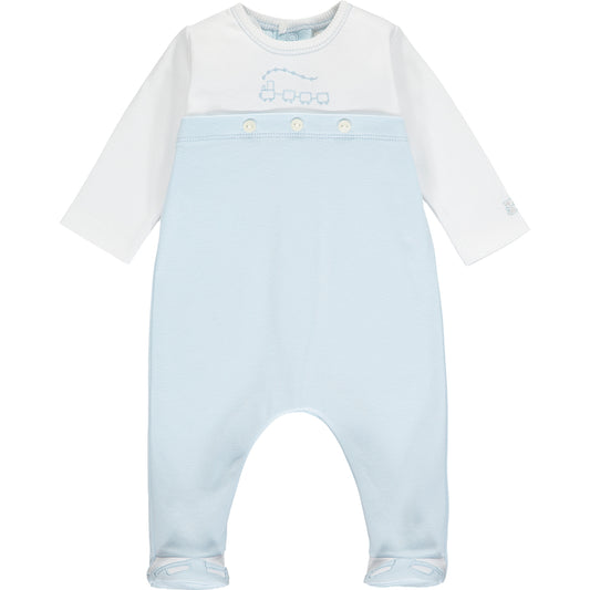 Emile et Rose, Romper, Emile et Rose - Baby boy blue romper with train embroidery 1925 Willis