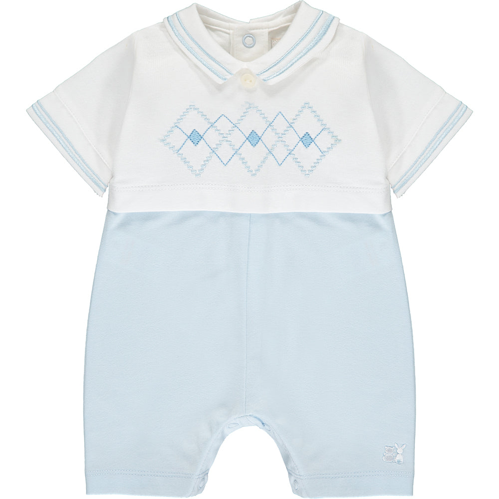 Emile et Rose, Romper, Emile et Rose - Baby boy pale blue and white romper with hat, 7299 Wilson