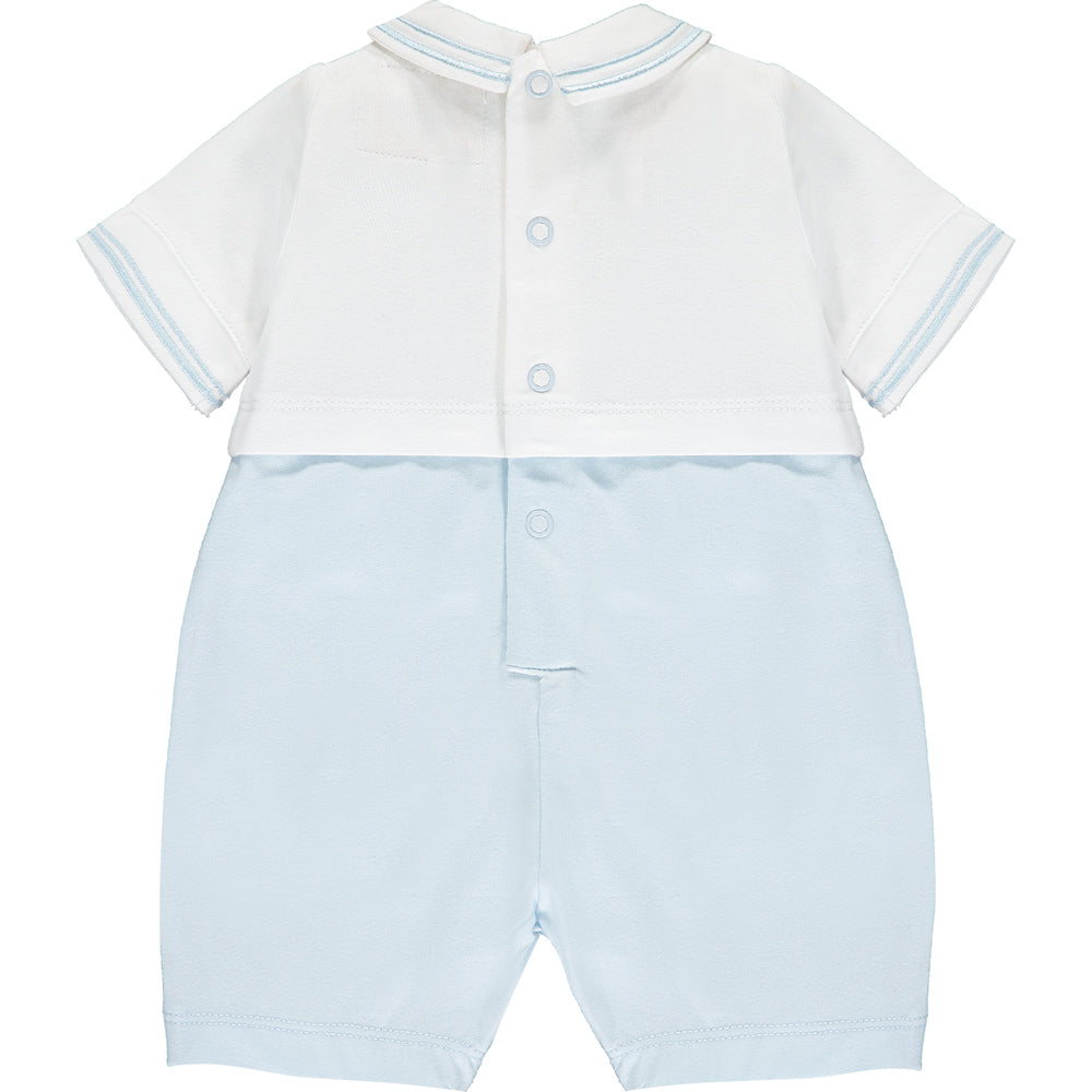 Emile et Rose, Romper, Emile et Rose - Baby boy pale blue  and white romper with hat, 7299 Wilson