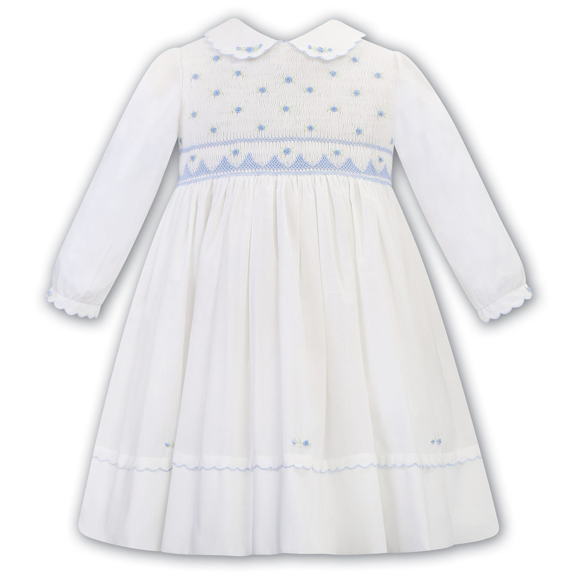 Sarah Louise, Dresses, Sarah Louise - White & Blue hand smocked dress, 012784
