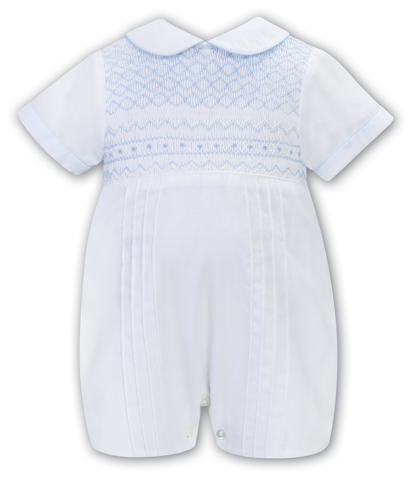 Sarah Louise, Rompers, Sarah Louise - Traditional hand smocked, White romper with pale blue detail