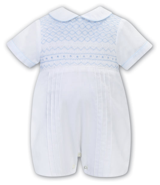 Sarah Louise, Rompers, Sarah Louise - Traditional hand smocked, White romper with pale blue detail