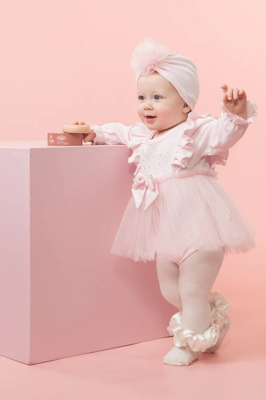 Caramelo Kids, all in ones, Caramelo Kids - Light pink all in one, shortie with tule skirt detail, turban hat