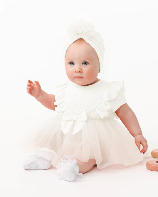 Caramelo Kids, all in ones, Caramelo Kids - Ivory all in one, shortie with tule skirt detail, turban hat