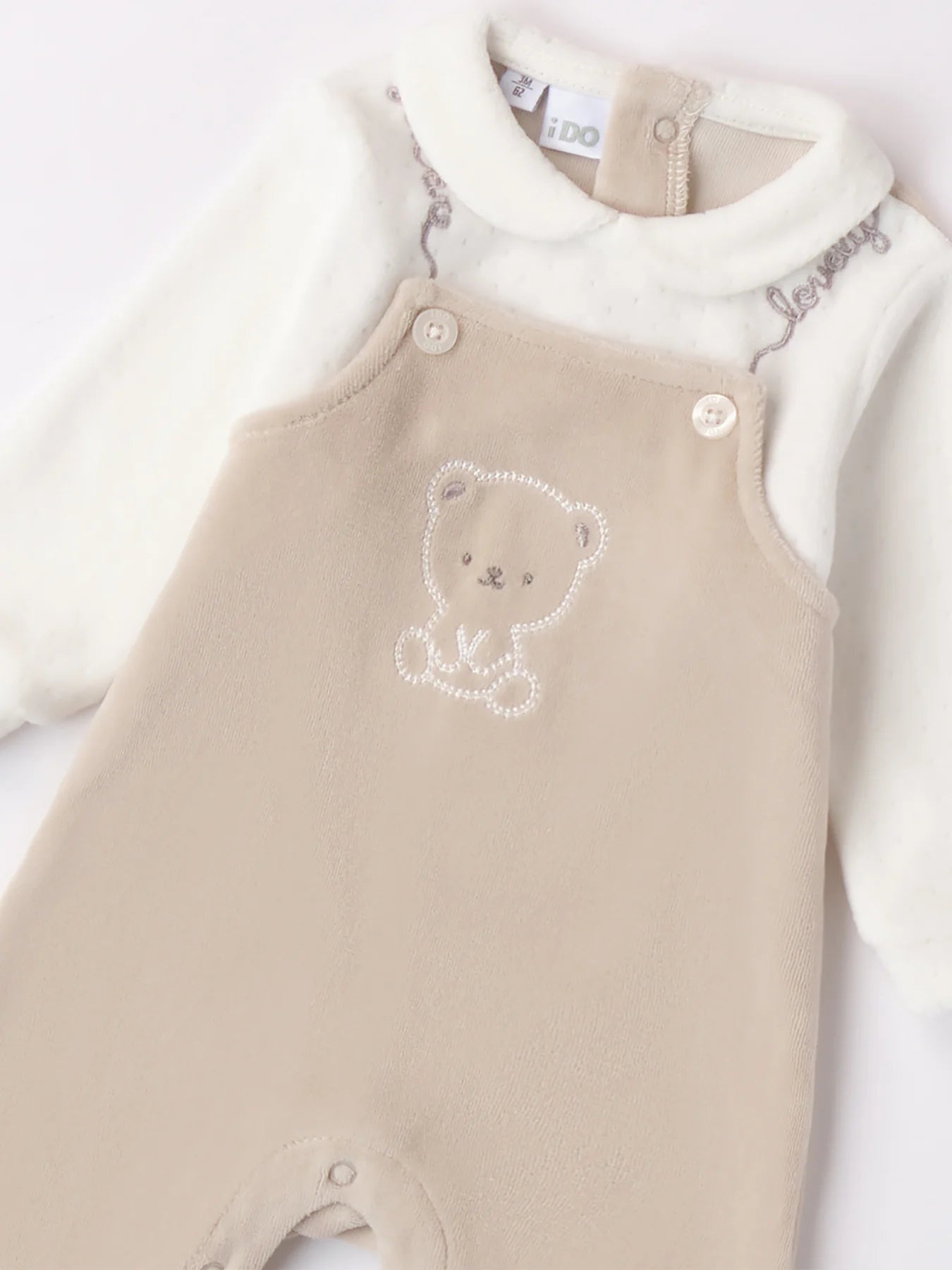 iDO, all in ones, iDO - baby all in one, cream and beige, mock dungaree