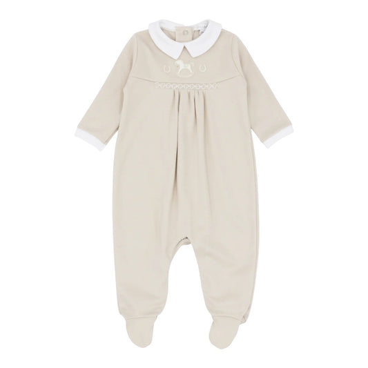 blues baby - Beige all in one with rocking horse motif