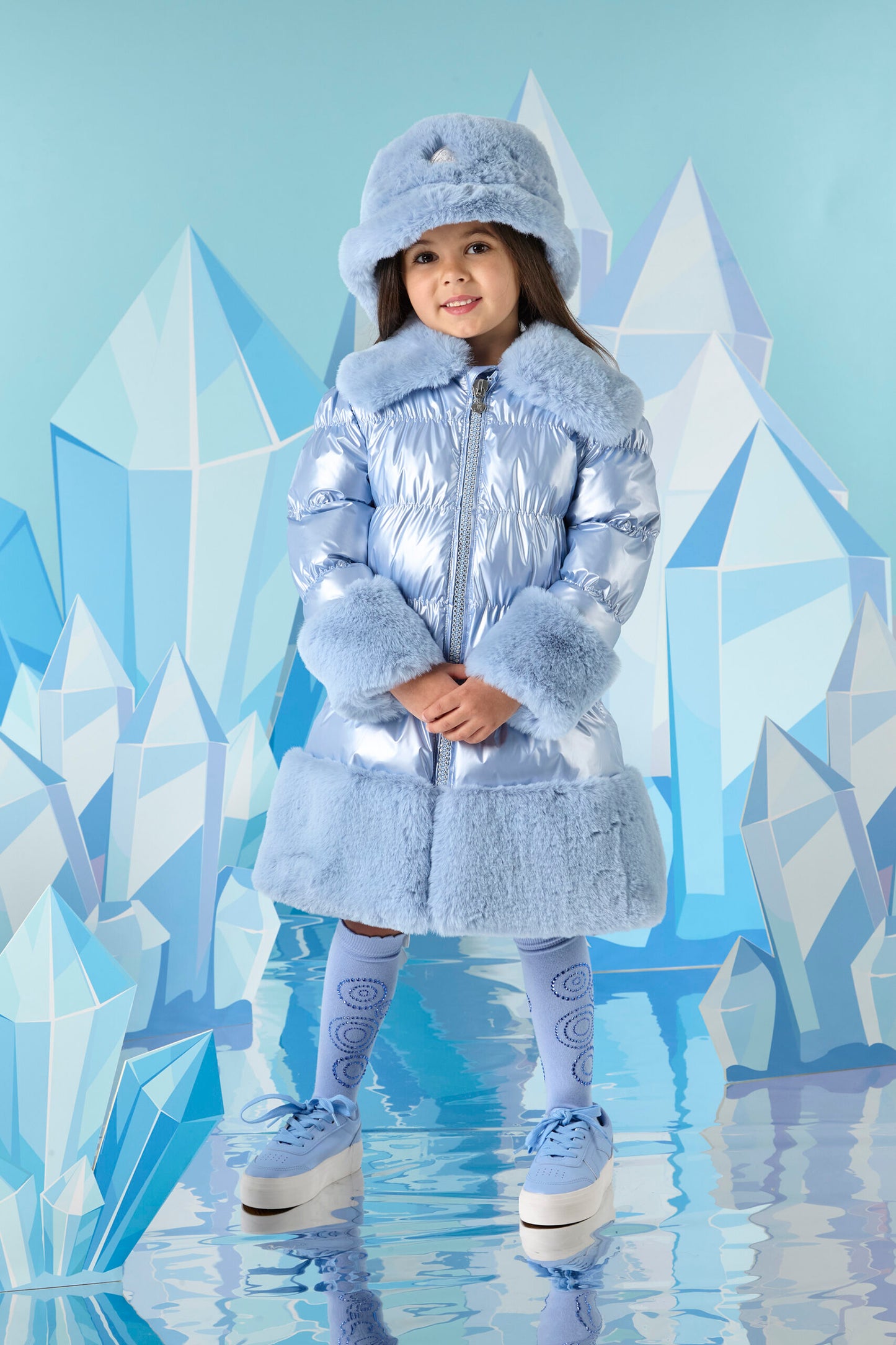 A'Dee, Coats & Jackets, A'Dee - Penelope ice blue jacket with faux fur trim