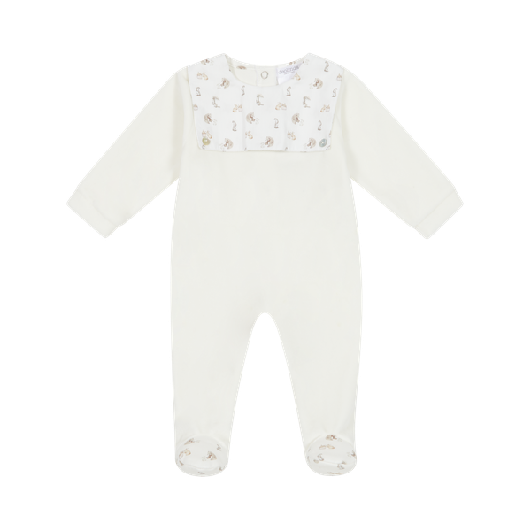 deolinda, All in ones, Deolinda - White velour all in one, small animal print on yolk