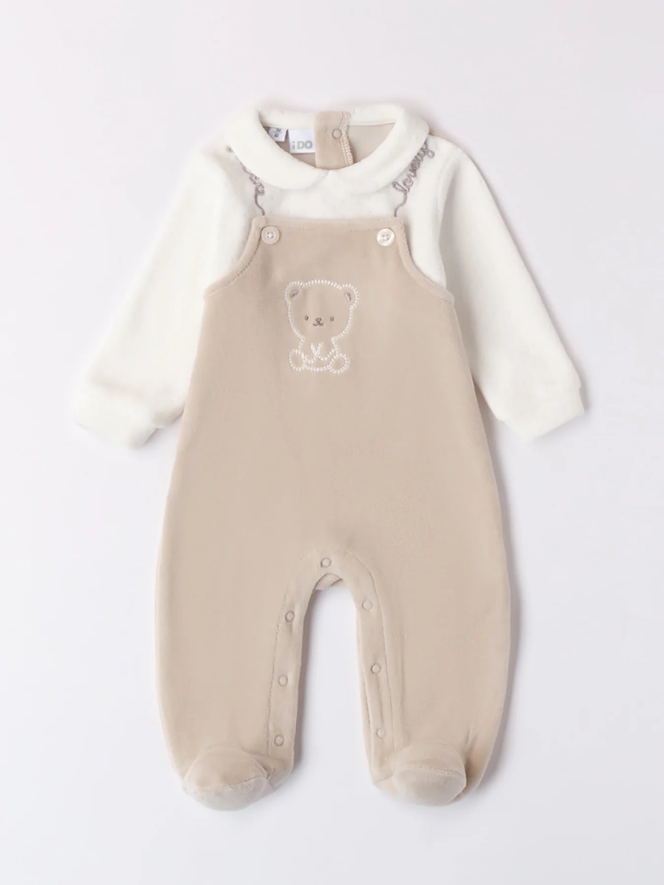 iDO, all in ones, iDO - baby all in one, cream and beige, mock dungaree