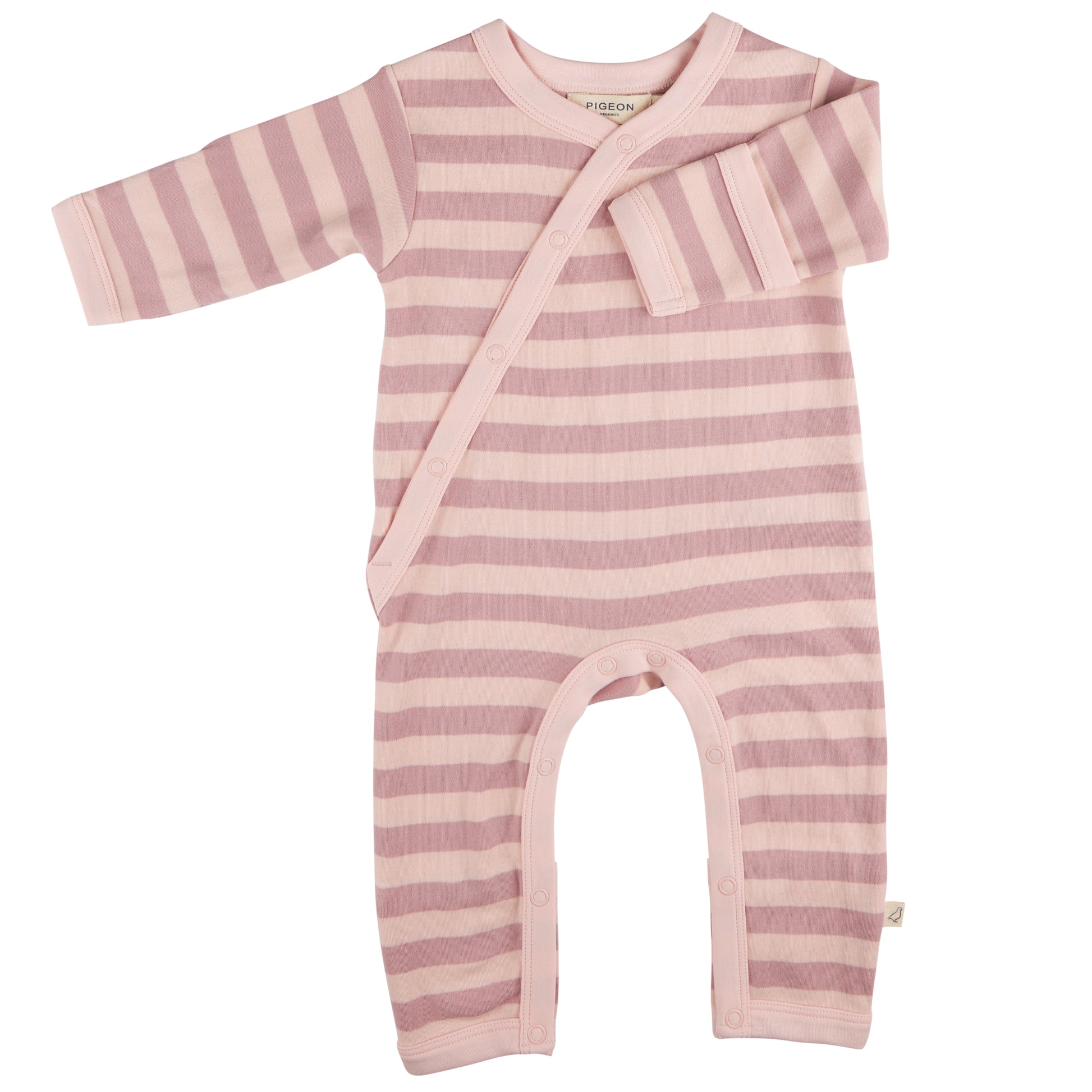 Pigeon Organics, Rompers, Pigeon Organics - Pink Kimono, fine stripe print