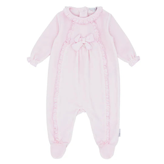 blues baby, All in ones, blues baby - Soft pink velour all in one, ruffle trim down front