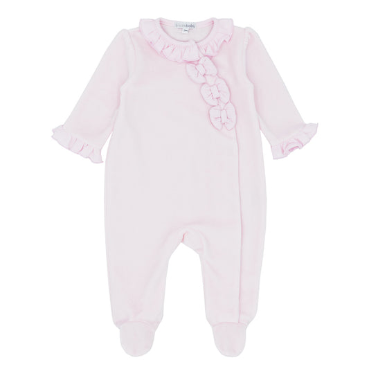 blues baby, All in ones, blues baby - Soft pink velour all in one, triple bow detail on front