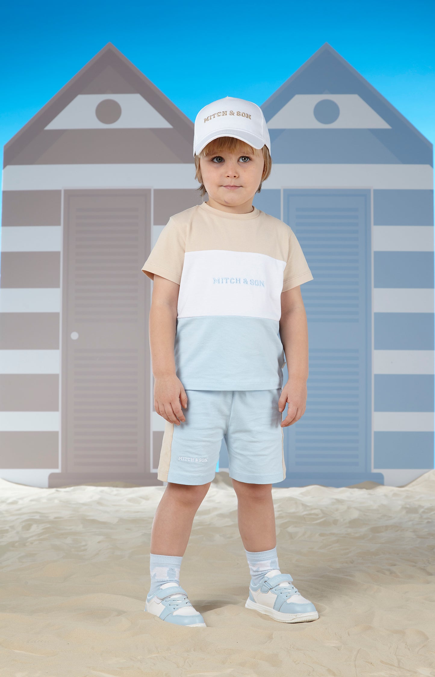 Mitch & Son, 2 piece shorts sets, Mitch & Son - 2 piece shorts set, white and sky blue, Toby, 5yrs only