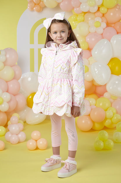 A'Dee, coats, A'Dee - White coat with pink and yellow chevron print, Leila