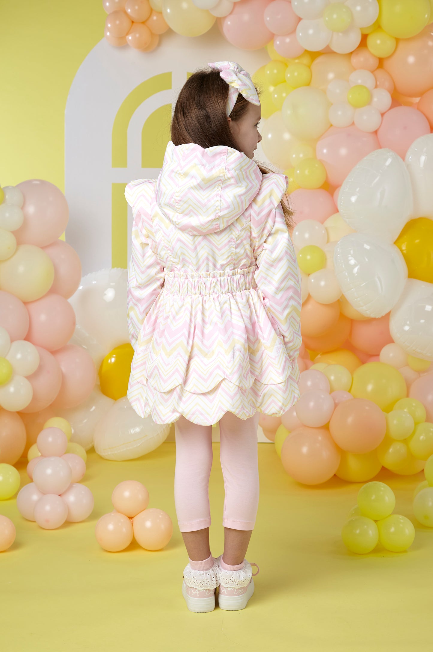 A'Dee, coats, A'Dee - White coat with pink and yellow chevron print, Leila