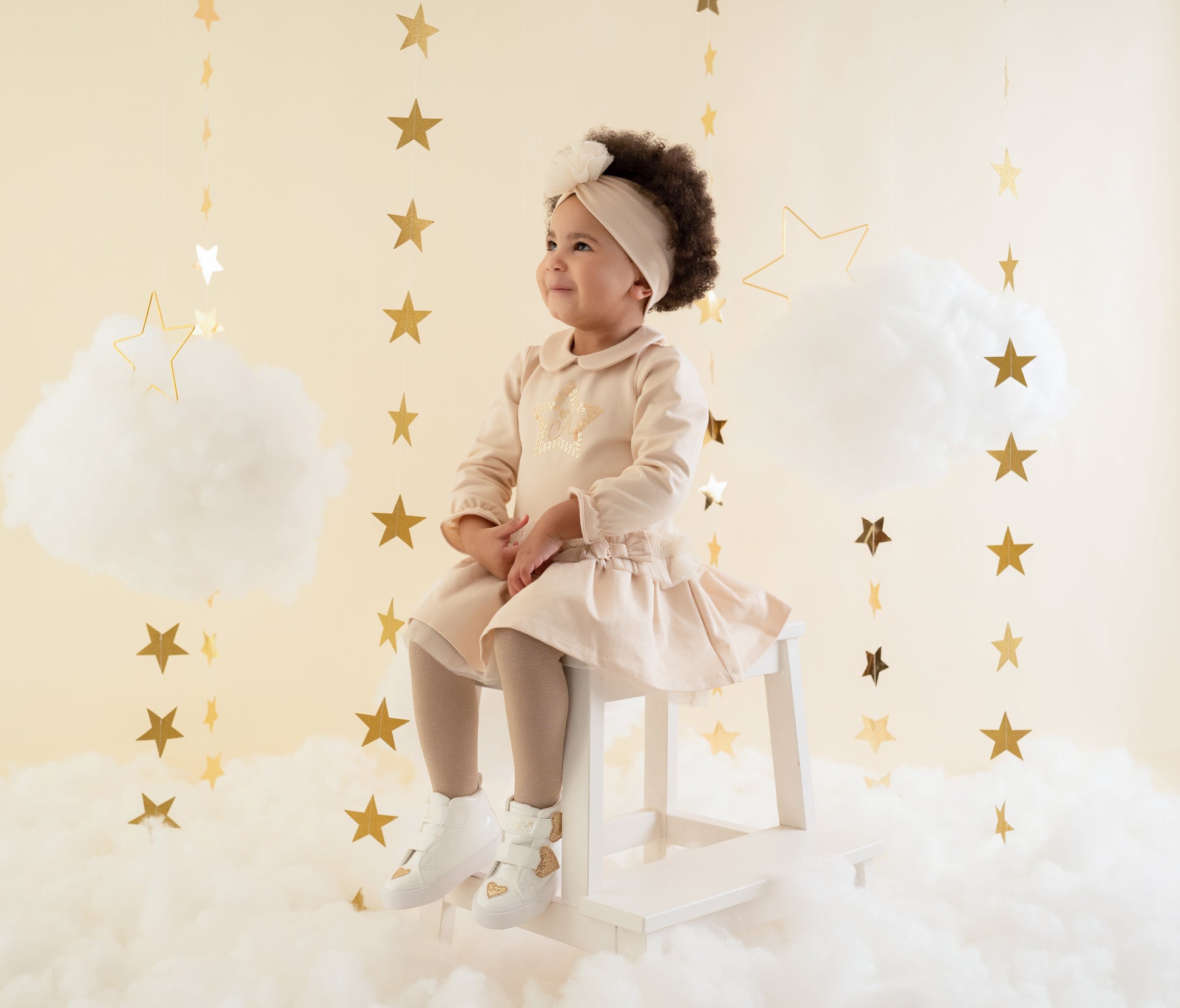 Little A, dresses, Little A - Light gold, lurex star dress, Faye